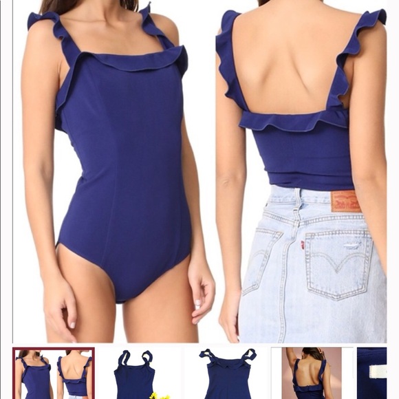 New! Anthro Capulet Royal Blue Ruffle Bodysuit - Picture 1 of 6